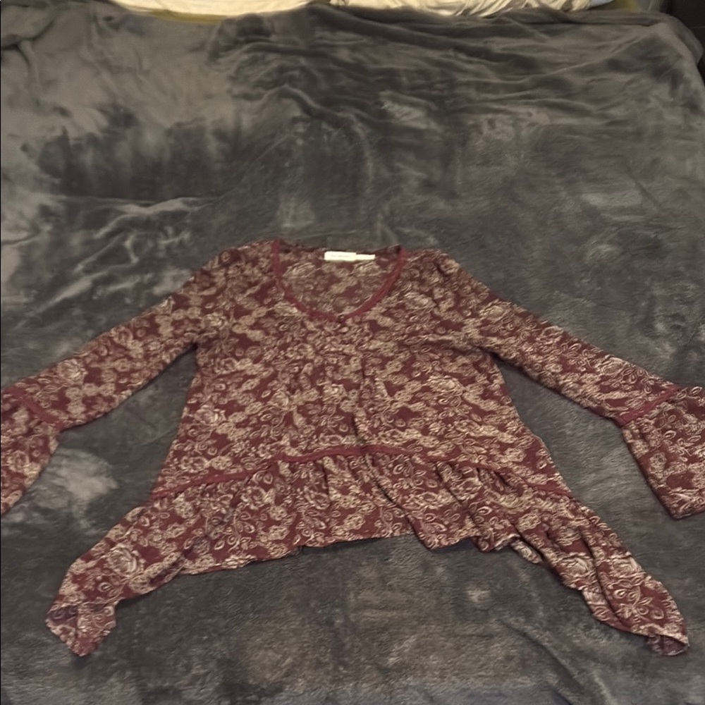 Floral Burgundy Blouse with Bell Sleeves